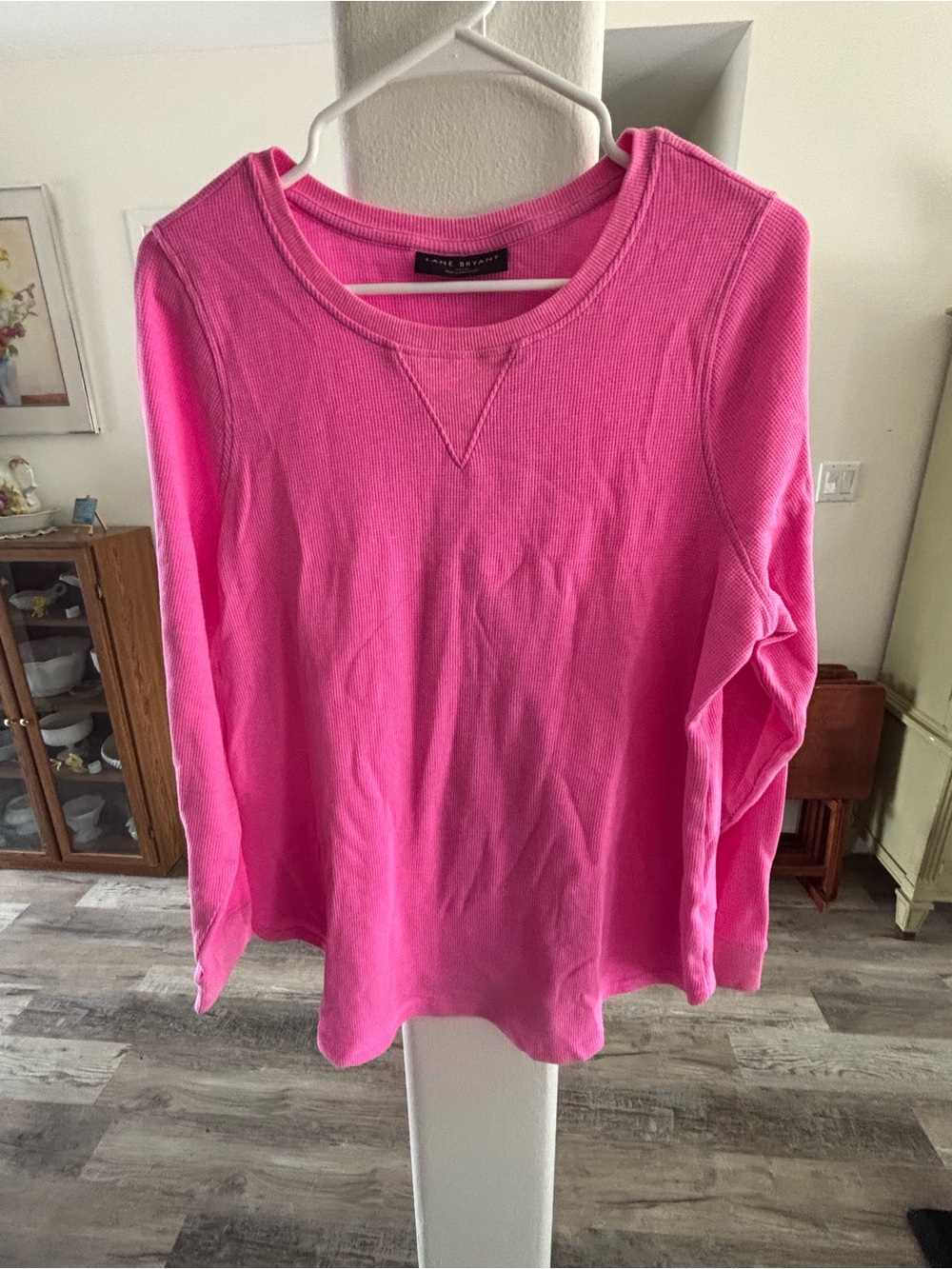 Lane Bryant Bright Pink Ribbed Long Sleeve Tee